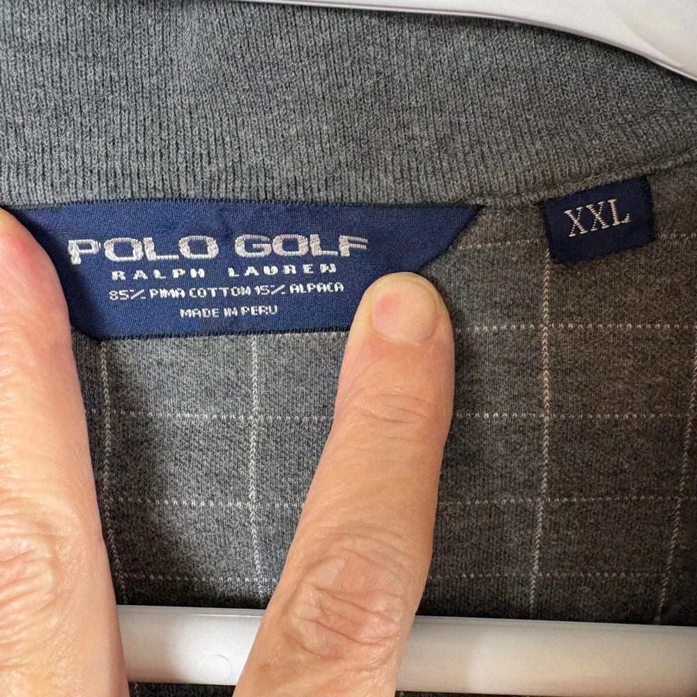 Polo Golf Ralph Lauren 1/4 Zip Pullover XXL Gray Pima Cotton Alpaca Grid Preppy